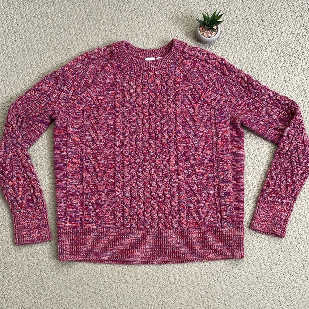 Gap cable crewneck knit sweater pink marled women’s